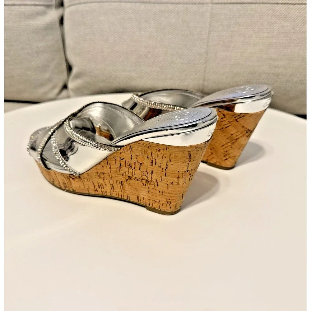 Guess Eleonora Silver Wedge Sandal Size 6M Lightly Used